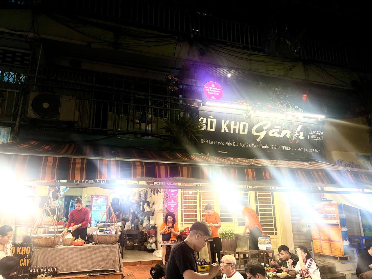 Bò Kho Gánh Sài Gòn — the restaurant at night, HCMC